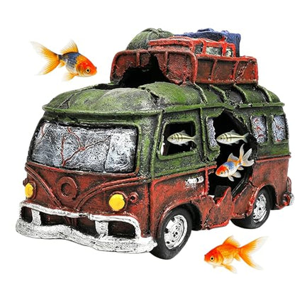 Aquarium Resin Ornament Car Wreckage for Fish Tank Underwater Landscape Decoration Hiding Cave Hideouts House Plants Supplies Decor Accessories