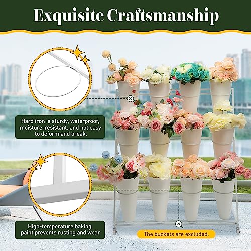 Flower Display Stand with 12 Buckets, 3 Layers Plant Shelf Display Holder for Cut Flowers, White - style: Round White