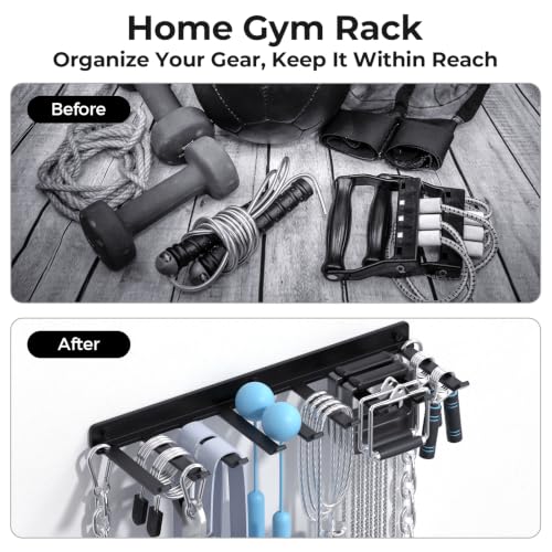 Home Gym Accessories Storage Rack Wall Mount with Heavy Duty Hooks | Home Gym Equipment Storage Rack for Resistance Bands,Cable Attachments,Lifting Belts,Jump Ropes,Chains - size: Medium 1 Pack