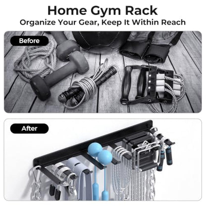 Home Gym Accessories Storage Rack Wall Mount with Heavy Duty Hooks | Home Gym Equipment Storage Rack for Resistance Bands,Cable Attachments,Lifting Belts,Jump Ropes,Chains - size: Medium 1 Pack