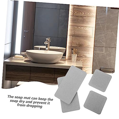 Mikinona 4pcs Diatomite Absorbent Pads for Quick Drying Multi-purpose Cup Soap Holders Bathroom Countertop Mats Grey for Home Hotel and Restaurant Use