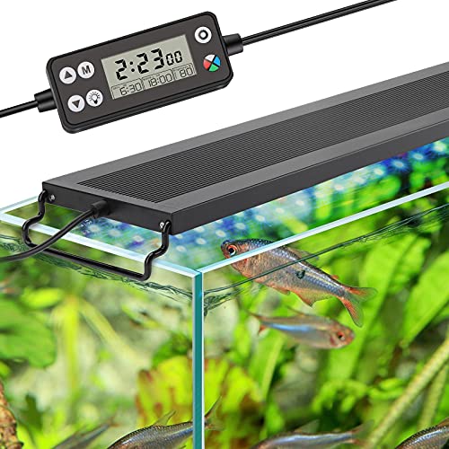 hygger Auto On Off LED Aquarium Light, Full Spectrum Fish Tank Light with LCD Monitor, 24/7 Lighting Cycle, 7 Colors, Adjustable Timer, IP68 Waterproof, 3 Modes for 12"-18" Freshwater Planted Tank - size: 14W (for 12-18 inch tank)