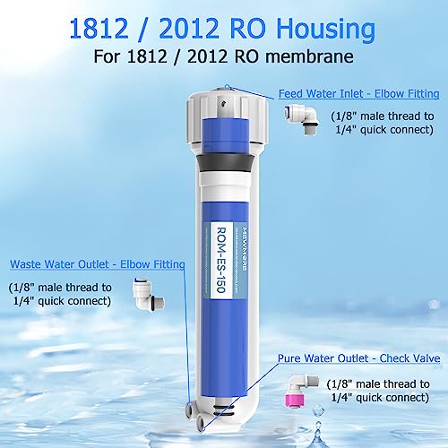 150 GPD RO Membrane Filter with Housing, Replacement Reverse Osmosis Membrane Fit Home Under Sink RO Drinking Water Filter Purifier Filtration System with Wrench, 1/4" Fitting, Check Valve