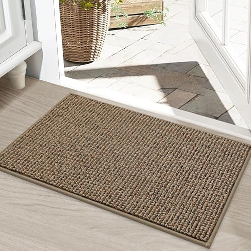 BEQHAUSE Dirt Trapper Door Mat 20" x 32", Non-Slip Washable Doormats Entrance Mat, Dirt Resistant and Absorbent Welcome Mat, Low Profile Floor Mats for Front Back Door and Entryway, Beige - color: Beige, size: 20" X 32" (Rectangular)