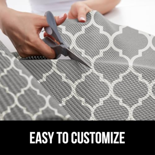 GORILLA GRIP powerGRIP Drawer Shelf and Cabinet Liner, Thick Strong Hold, Non-Adhesive Liners Protect Kitchen Cabinets and Cupboard, Bathroom Drawers, Easy Install, Breathable Mat, 12" x10' Quatrefoil - color: Quatrefoil: Gray/White, style: 12" x 10'