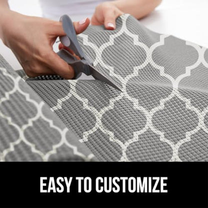 GORILLA GRIP powerGRIP Drawer Shelf and Cabinet Liner, Thick Strong Hold, Non-Adhesive Liners Protect Kitchen Cabinets and Cupboard, Bathroom Drawers, Easy Install, Breathable Mat, 12" x10' Quatrefoil - color: Quatrefoil: Gray/White, style: 12" x 10'