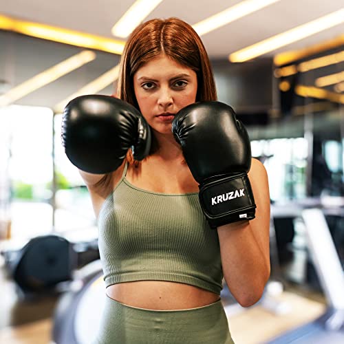 Kruzak Plain Boxing Gloves for Sparring, Kickboxing, Muay Thai, Martial Arts & MMA Fighting - Men & Women Punch Bag Mitts Training and Focus Pads Punching - color: Black, size: 16 oz