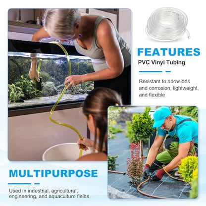 PATIKIL PVC Vinyl Tubing, 1/4"ID x 5/16"OD Flexible Clear Plastic Tube with 2 Hose Clamps, Hose Line Pipe for Multipurpose Industrial Vinyl Aquarium, 10FT - size: 1/4" ID 10FT