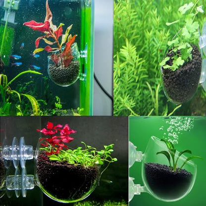 Plant Pot Aquarium Decor Aquatic Plant Cup with 2 Suction Cup for Fish Tank Aquarium Aquascape(2 Pack)