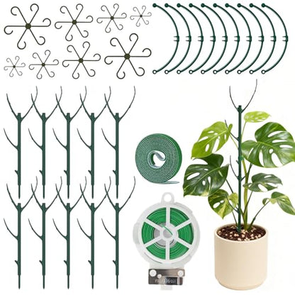30Pcs Stackable Monstera Plant Support Stakes for Indoor Plants, Climbing Plant Support Kit with Stem Supports & Garden Wire for Philodendron, Pothos & Vine Plants