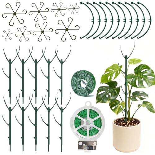 30Pcs Stackable Monstera Plant Support Stakes for Indoor Plants, Climbing Plant Support Kit with Stem Supports & Garden Wire for Philodendron, Pothos & Vine Plants