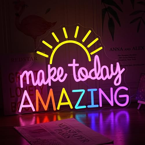 Make Today Amazing Neon Sign Yellow Sunrise Neon Light Inspirational Letter Neon Light Up Sign Boho Wall Art LED Light Sign for Party Birthday Cafe Wedding Gym - style: Half the Sun