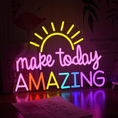 Make Today Amazing Neon Sign Yellow Sunrise Neon Light Inspirational Letter Neon Light Up Sign Boho Wall Art LED Light Sign for Party Birthday Cafe Wedding Gym - style: Half the Sun