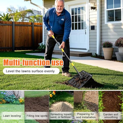 Lawn Leveling Rake, 60 Inch Adjustable Long Handle Leveling Rake, Black Heavy Duty & 1 Inch Diameter Stainless Steel Handle Lawn Rakes, Lawn Leveler Tool for Soil Grass Golf Field Yard - style: 60 inch