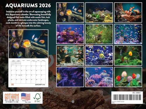 Aquarium Calendar 2026 Fish Monthly Wall Calender 12 Month | American Made In The USA - color: Aquariums, style: 2026