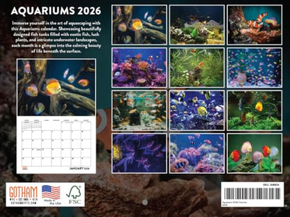 Aquarium Calendar 2026 Fish Monthly Wall Calender 12 Month | American Made In The USA - color: Aquariums, style: 2026