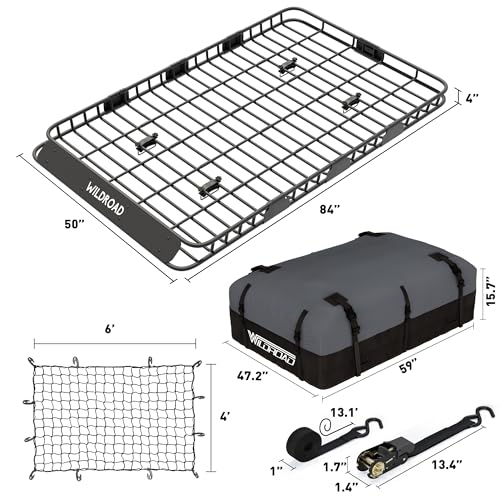 Wildroad Rooftop Cargo Carrier Combo Roof Rack Cargo Basket 84" x 50" x 4" - size: 84" x 50" x 4"