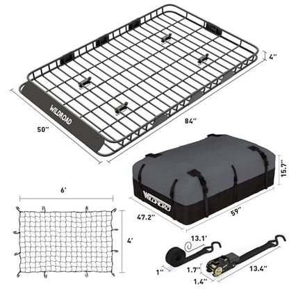 Wildroad Rooftop Cargo Carrier Combo Roof Rack Cargo Basket 84" x 50" x 4" - size: 84" x 50" x 4"