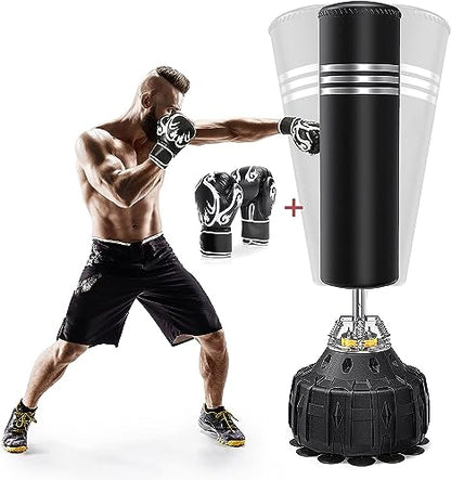 YOLEO Freestanding Punching Bag - 70″ Heavy Boxing Bag with Suction Cup Base for Adult Youth, Stand Kickboxing Bag with 12OZ Gloves for Home Gym Gift for Men Women Boxing Training Stree Release