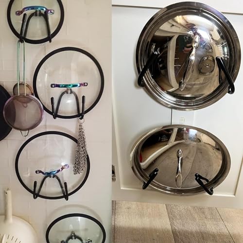 Set of 4 Pan Pot Lid Holders, Self-Adhesive Cabinet/Wall Mount Storage Organizer, Suitable for Lids Up to 11 Inches, Rust Resistant