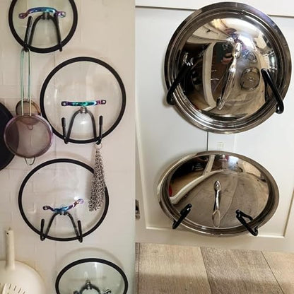 Set of 4 Pan Pot Lid Holders, Self-Adhesive Cabinet/Wall Mount Storage Organizer, Suitable for Lids Up to 11 Inches, Rust Resistant