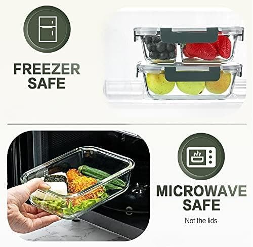 Glass Meal Prep Containers, [9 pieces] Glass Food Storage Containers with Lids,BPA Free & Leak Proof (9 Lids&9 Containers) - color: gray