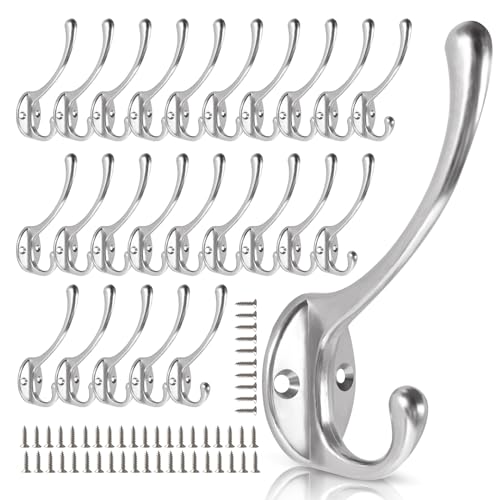 Wall Hooks for Hanging, 25-Pack Heavy Duty Metal Coat Hooks, for Living Room, Bathroom, Kitchen, Bedroom for Towel, Hat, Key, Closet, Bag (Silver) - color: 25pack-Silver