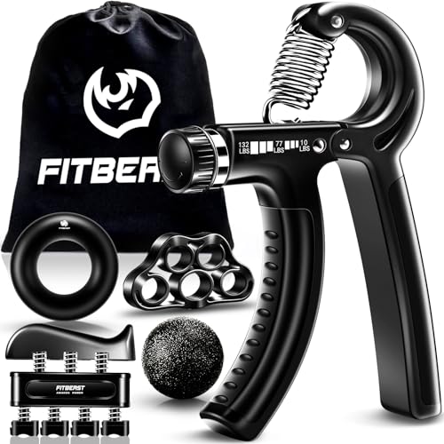 FitBeast Grip Strengthener Forearm Strengthener Hand Grips Strengthener Kit - 5 Pack Adjustable Resistance - color: Black