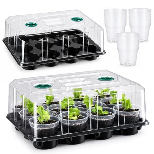 4 Inch Seed Starter Trays 2 Pack with Humidity Dome | 12-Cell Seedling Starter Trays, Plant Starter Germination Trays, For Pot Seedlings Indoor Outdoor - size: 4 Inch, style: 2 Pack Tray+Nursery Pots+Humidity Dome