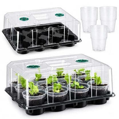 4 Inch Seed Starter Trays 2 Pack with Humidity Dome | 12-Cell Seedling Starter Trays, Plant Starter Germination Trays, For Pot Seedlings Indoor Outdoor - size: 4 Inch, style: 2 Pack Tray+Nursery Pots+Humidity Dome