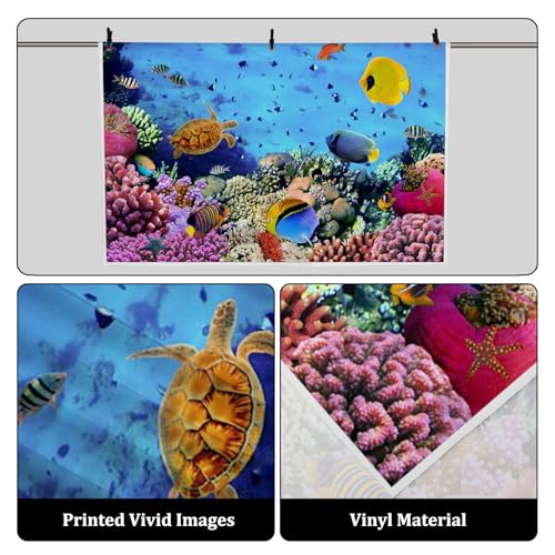 7x5ft Underwater Ocean Coral Reef Backdrop Under The Sea Tropical Fish Sea Turtle Marine Life Photography Background Seabed World Nature Scene Aquarium Decor Kids Portrait Photo Shoot Props - size: 7x5ft