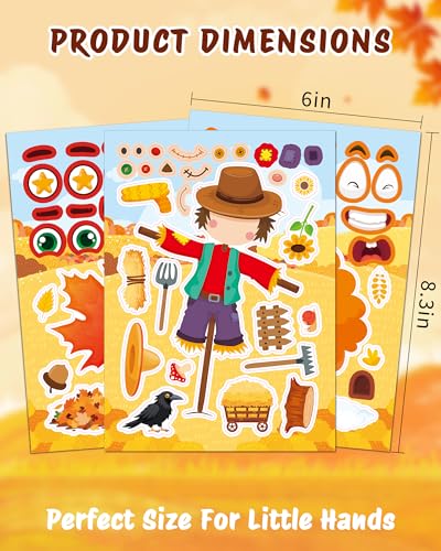 48 Sheets Fall Make a Face Stickers, 12 Designs Fun Fall Crafts for Kids, Autumn Festival Party Favors, Classroom Activities & Games - style: Fall Harvest