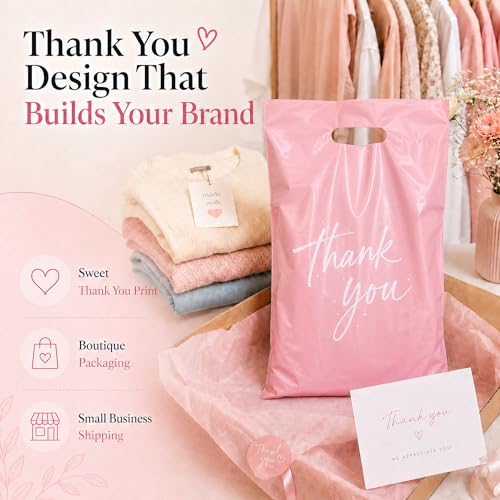 Metronic Poly Mailers 12x15.5 100 Pcs | Upgrade Design Shipping Bags with Handle | Mailing Envelopes for Clothing with Self Adhesive | Easy to Carry, Waterproof and Tear-Proof Postal Bags Light Pink - color: Pink, size: 12X15.5" 100PC