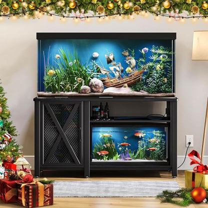 YITAHOME Heavy Duty 55-75 Gallon Aquarium Stand with Power Outlets, Cabinet for Accessories Storage - Metal Fish Tank Stand Suitable for Fish, Turtle Tank, 880LBS Capacity, Black