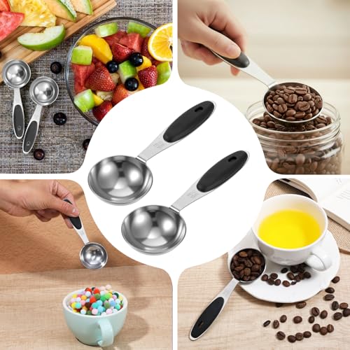 2 Pcs 1 Tbsp (3tsp, 15ml, 1/2oz) Single Measuring Spoons, Stainless Steel with Black Silicone Grip Long Handle Measuring Scoop for Coffee Pet Food Grains Protein Spices Dry Goods - color: Black