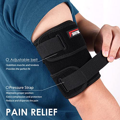 FEATOL Bicep Tendonitis Brace, Upper Arm Compression Sleeve Support Bands - color: Black, size: Small