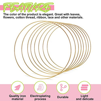 24 Pcs Metal Floral Hoop Macrame Gold Rings Metal Hoops Bulk for Crafts Metal Circle for DIY Wedding Birthday Wreath, Dream Catchers, Wedding Wall Hanging Decor (8 Inch)