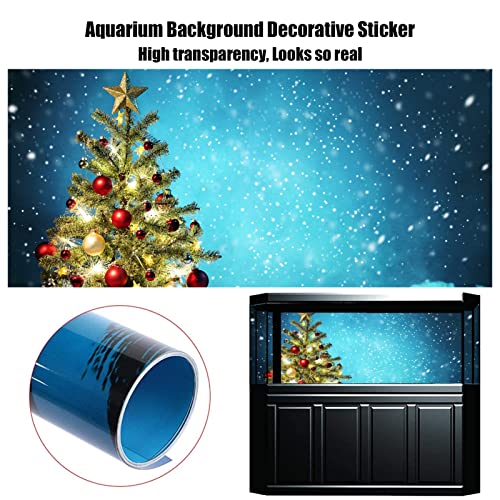 Christmas Aquarium Background Poster, Fish Tank Decorations Pictures 3D Effect PVC Adhesive Poster Christmas Tree Decor Paper Cling Decals Sticker,42x30cm