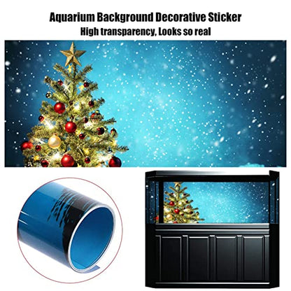 Christmas Aquarium Background Poster, Fish Tank Decorations Pictures 3D Effect PVC Adhesive Poster Christmas Tree Decor Paper Cling Decals Sticker,42x30cm