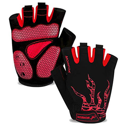 MOREOK Cycling Gloves Bike Bicycle Gloves, Half Finger 5MM Gel Anti-Slip - color: Red, size: Large