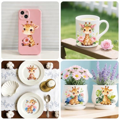 Peacoblue 18 Sheets Rub on Transfers for Crafts, Giraffes with Green Plants 3.6"x3.9" UV DTF Cup Wraps Waterproof Cold Transfers Stickers for Wood Glass Metal Cup Tumblers Mirrors Mugs Home Decor - style: Giraffes with Green Plants