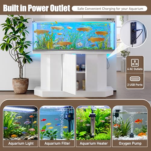 55-75 Gallon Aquarium Stand with 6-Outlet Charging Station (4AC+2USB), Heavy Duty Fish Tank Cabinet, 880 lbs Capacity, for Turtle Tank Reptile Terrarium, White - color: White, size: 47.64"L x 14.17"W x 28.7"H