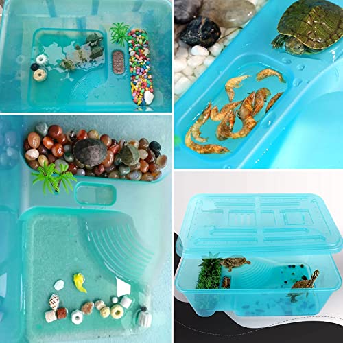 Turtle Tank Aquarium, Turtle Habitat Reptile Plastic Terrarium Safe Durable, Tortoise Tank with Lid Prevent Climbing Escaping (Medium) - size: Medium - 16.9x11.8x6.3 Inch