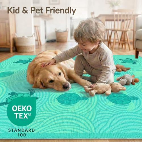 8'x10' Washable Modern Turtle Large Rug, Turquoise Non-Shedding Pet Friendly Carpet Foldable Easy Care Mat for King Size Bedroom, Master Suite, Under Bed | Ref:1955115 - color: Blue/Pattern 12, size: 8' x 10' (Rectangular)