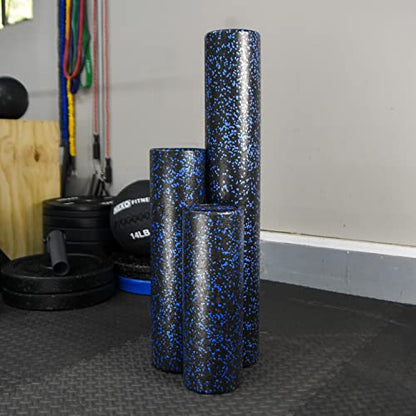 High-Density Round Foam Roller for Muscle Soreness Recovery, Exercise, Massage - 18", 24", 36" Blue Fleck (24 Inch) - size: 24 Inch