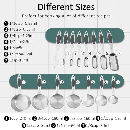 Magnetic Measuring Cups and Spoons Set, 15 Piece Stainless Steel Measuring Cups and Spoons for Measure Dry and Liquid Ingredients (Black) - color: Black