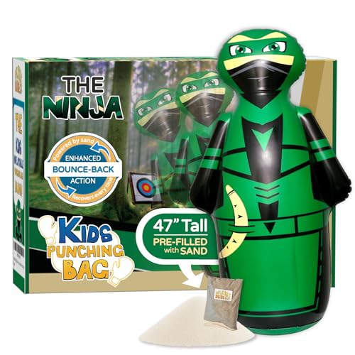 INFLATABLE DUDES Kids Punching Bag- Bop Bag | Sand-Base - color: Green Archer Standard Ninja | Pre-filled with Sand, size: 47"
