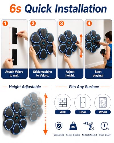 Music Boxing Machine for Kids-Interactive Wall Mounted Punching Target with Sound & Lights,Smart Boxing Trainer Machine Fitness Game Gymnastics Equipment for Home,Birthday Gift for Boys Girls Age 3-12 - color: Black-adult