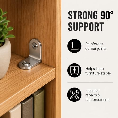 40PCS Stainless Steel L Brackets with 80 Screws, Small Right Angle Corner Braces, 0.79 x 0.79 Inch Metal Brackets for Shelves, Cabinets, Drawers, Chairs and Wood Furniture.