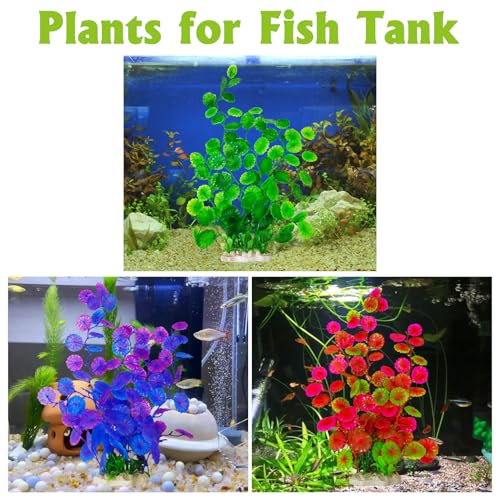 2 Pcs Large Aquarium Plants with 2 Pcs Small Artificial Seaweed Plants, 16 Inch High Artificial Plants Decoration, Fish Tank Decor Plastic Plants, Perfect for Aquarium Decor(Green)